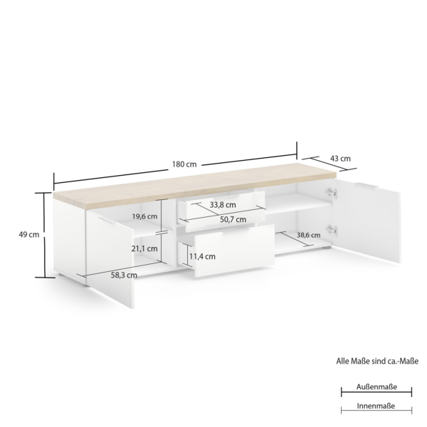 TV Lowboard 180 con 2 cassetti e 2 ante IDEA 24 - immagine 5