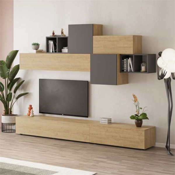 Parete attrezzata Tromen 260 cm. antracite e rovere MTV234477 - immagine 2