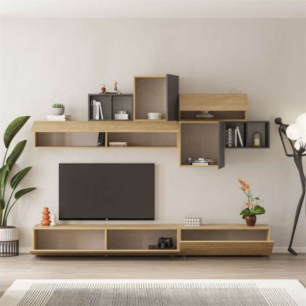 Parete attrezzata Tromen 260 cm. antracite e rovere MTV234477 - immagine 3