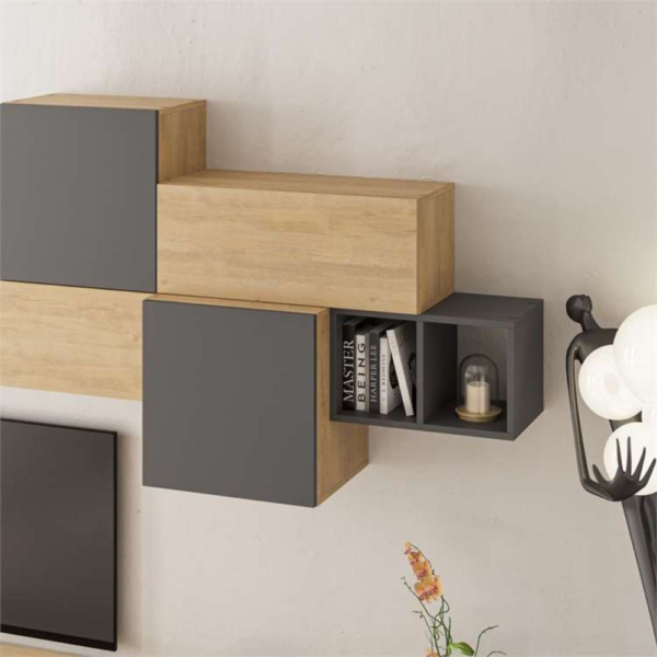 Parete attrezzata Tromen 260 cm. antracite e rovere MTV234477 - immagine 4