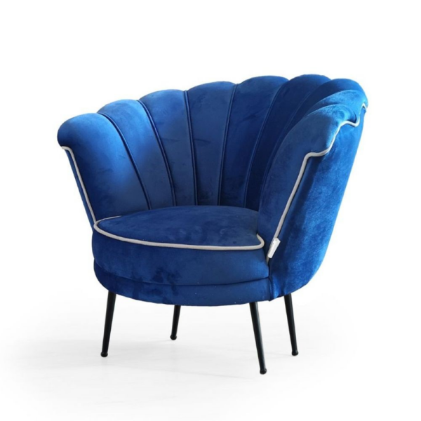 Poltrona Orel in velluto blue navy Milano 19 bordo bianco e piedini neri - immagine 2