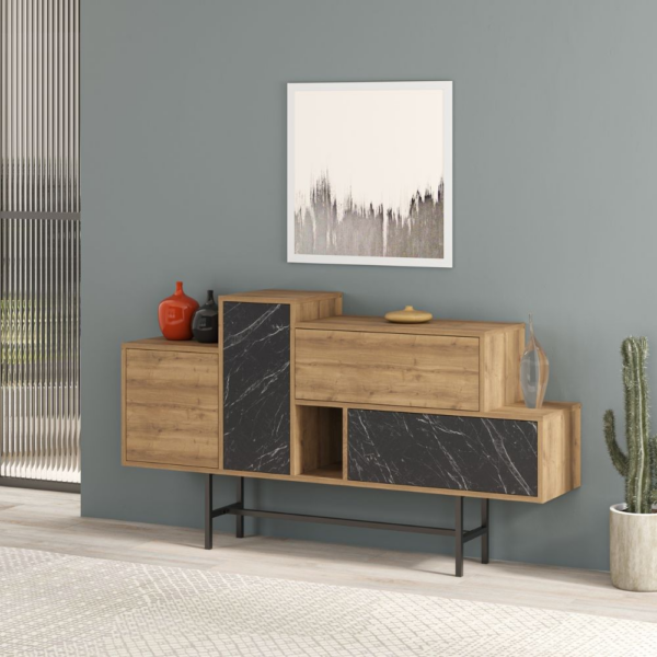 Madia Hermes colore hitit noce con ante e cassetti effetto marmo nero 160 cm - immagine 2
