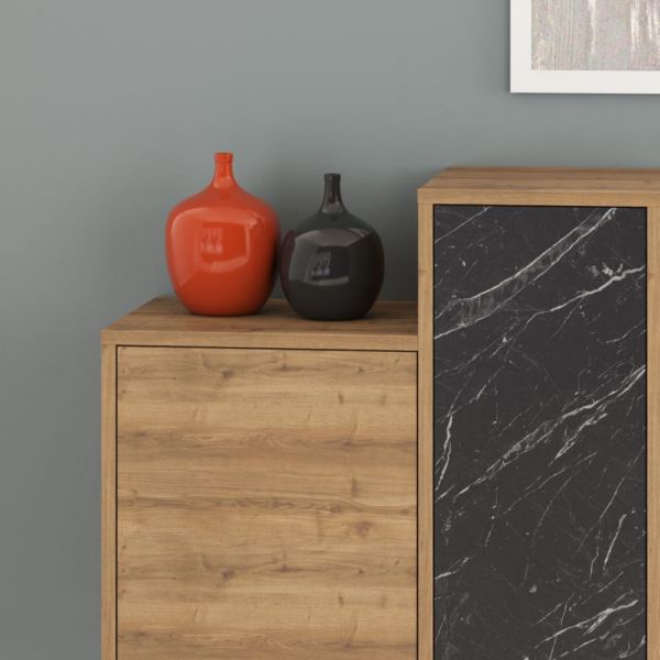 Madia Hermes colore hitit noce con ante e cassetti effetto marmo nero 160 cm - immagine 4