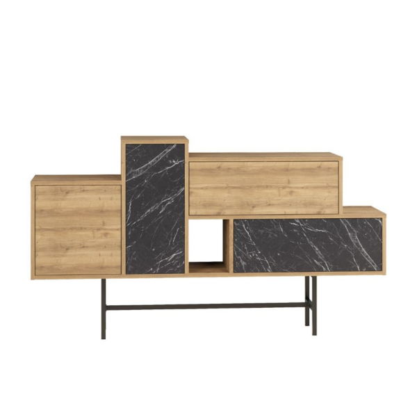 Madia Hermes colore hitit noce con ante e cassetti effetto marmo nero 160 cm - immagine 5
