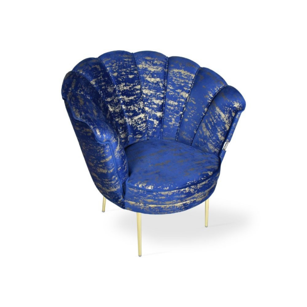 Poltrona Orel in velluto blu con fantasia oro Arya Gold 24 bordo blu e piedini oro - immagine 2