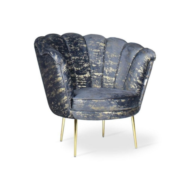 Poltrona Orel in velluto antracite con fantasia oro Arya Gold 29 bordo antracite e piedini oro - immagine 3