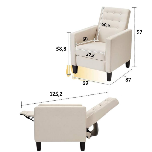 Poltrona Malea recliner 4 punti massaggianti in tessuto beige - immagine 4