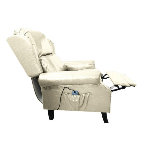 Poltrona Wing recliner 6 punti massaggianti in ecopelle colore beige - immagine 4