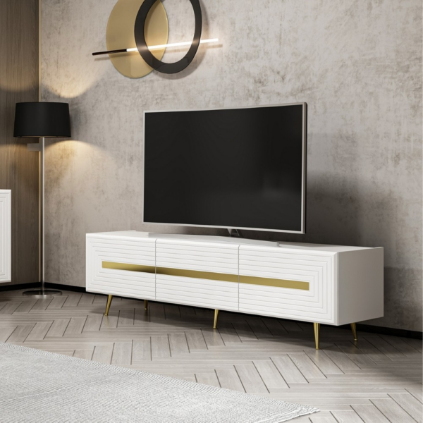 Base porta tv Jose colore bianco con inserti dorati - immagine 3