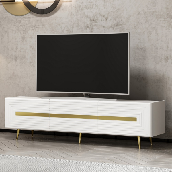 Base porta tv Jose colore bianco con inserti dorati - immagine 4