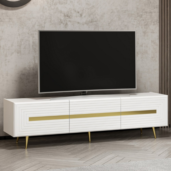 Base porta tv Jose colore bianco con inserti dorati - immagine 5