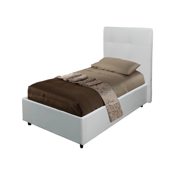 Letto singolo Ascoli contenitore in ecopelle bianco - immagine 2