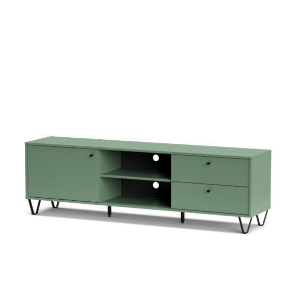 Porta TV Aldo1 con un'anta 2 cassetti e due vani a giorno colore verde - immagine 4