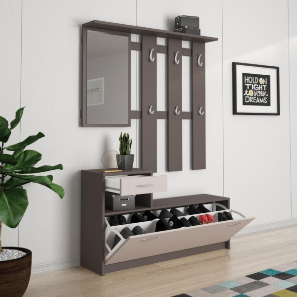 Mobile ingresso Rudolf con scarpiera colore grigio cobalto e cashmere - immagine 2