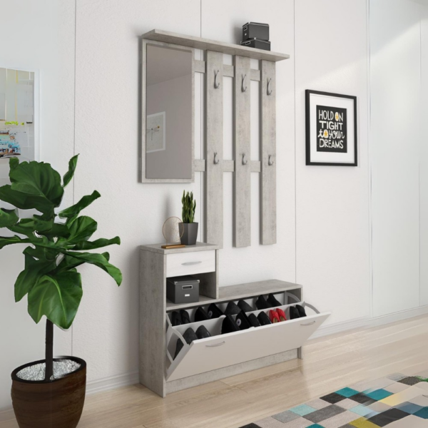 Mobile ingresso Rudolf con scarpiera colore beton e bianco - immagine 2