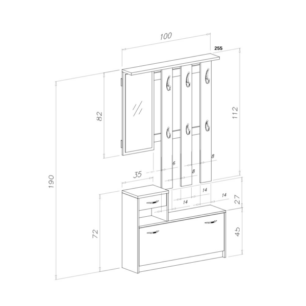 Mobile ingresso Rudolf con scarpiera colore beton e bianco - immagine 3