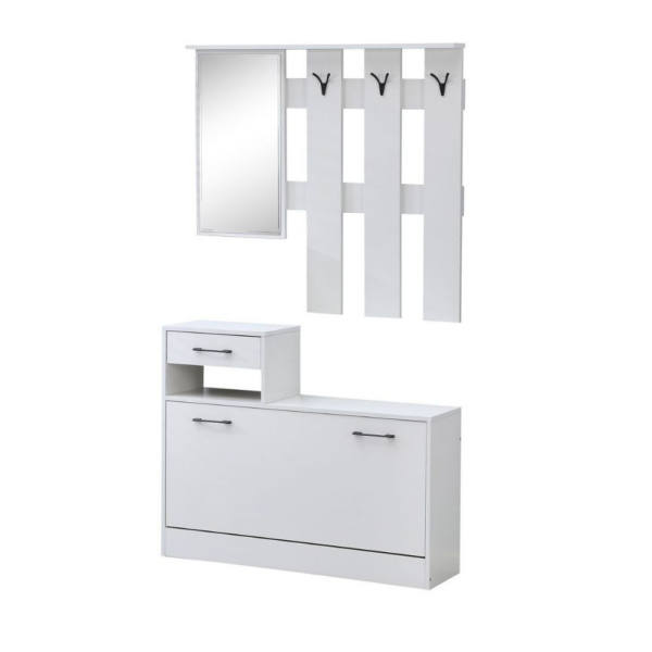 Mobile ingresso Rudolf XL con specchio e scarpiera colore bianco con maniglie nere - immagine 2