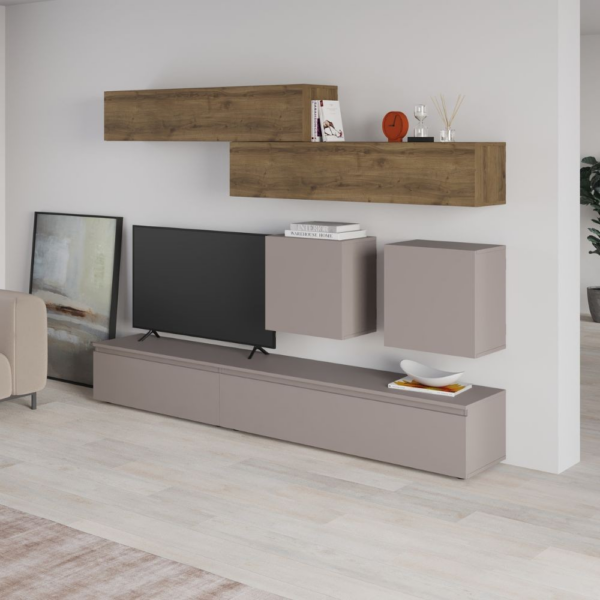 Parete attrezzata Licia in light mocha e hitit noce H 186x40x250 cm. - immagine 2