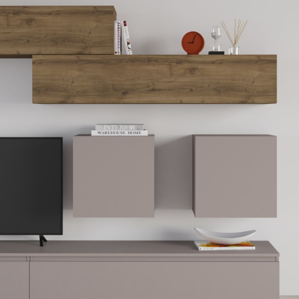 Parete attrezzata Licia in light mocha e hitit noce H 186x40x250 cm. - immagine 3