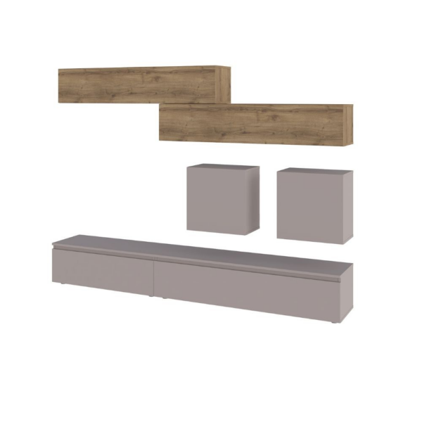 Parete attrezzata Licia in light mocha e hitit noce H 186x40x250 cm. - immagine 5