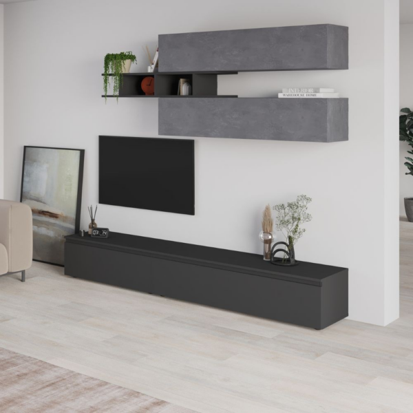 Parete attrezzata Venus colore antracite e cemento H 206.10x40x250 cm. - immagine 2