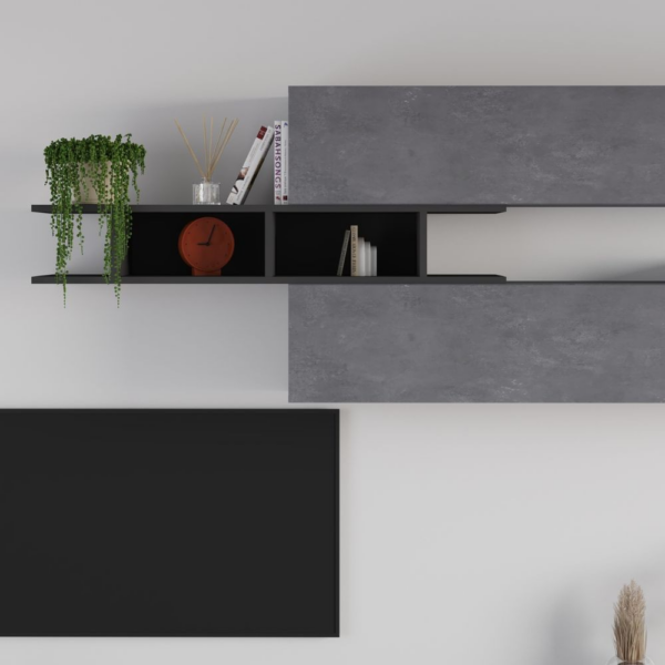 Parete attrezzata Venus colore antracite e cemento H 206.10x40x250 cm. - immagine 3