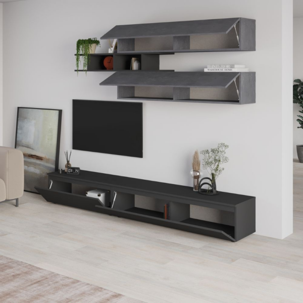 Parete attrezzata Venus colore antracite e cemento H 206.10x40x250 cm. - immagine 4