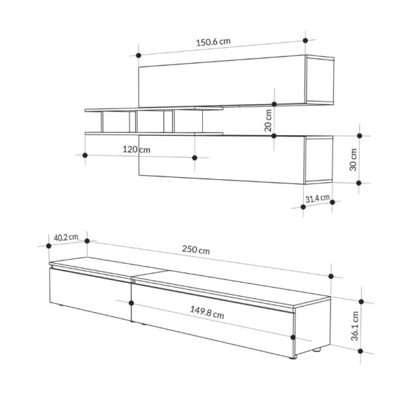 Parete attrezzata Venus colore antracite e cemento H 206.10x40x250 cm. - immagine 6