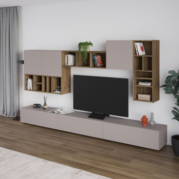 Parete attrezzata Big colore light mocha e hitit noce H 192x32.50x300 cm - immagine 2