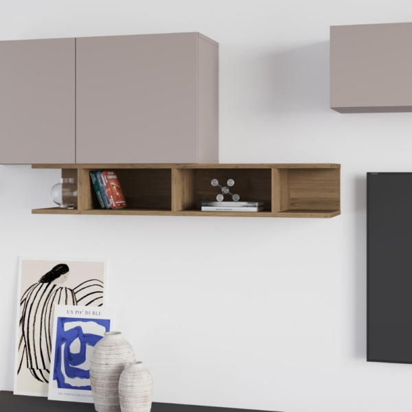 Parete attrezzata Monica colore antracite con dettagli light mocha e hitit noce - immagine 4