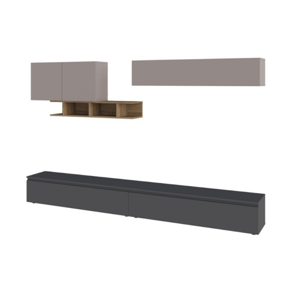 Parete attrezzata Monica colore antracite con dettagli light mocha e hitit noce - immagine 5