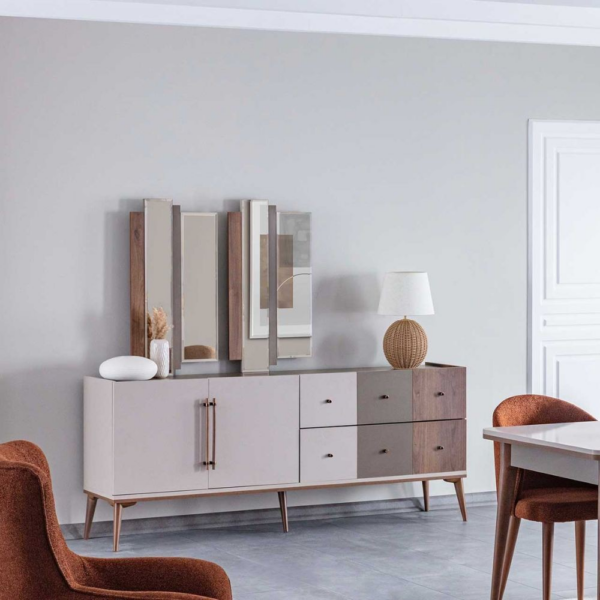 Madia Pastel 2 ante e 6 cassetti in colore beige, noce e dark coffee - immagine 2