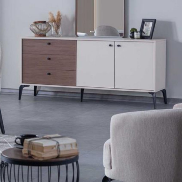 Madia Piedra 2 ante e 3 cassetti in vizion beige 170 e kaplan 321 - immagine 2