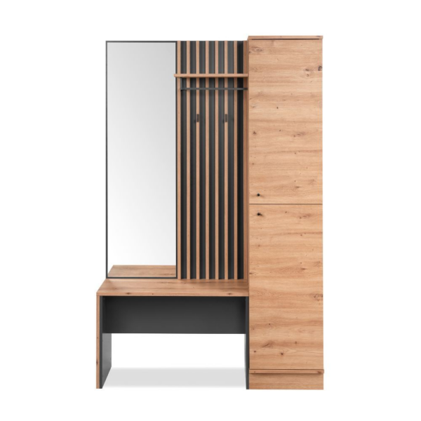 Mobile ingresso Medan 42B cannettato con 2 ante e panca colore quercia e antracite - immagine 6