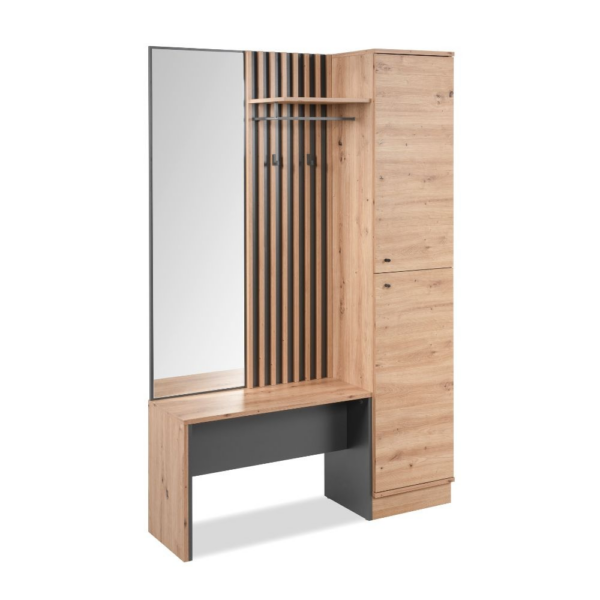 Mobile ingresso Medan 42B cannettato con 2 ante e panca colore quercia e antracite - immagine 7