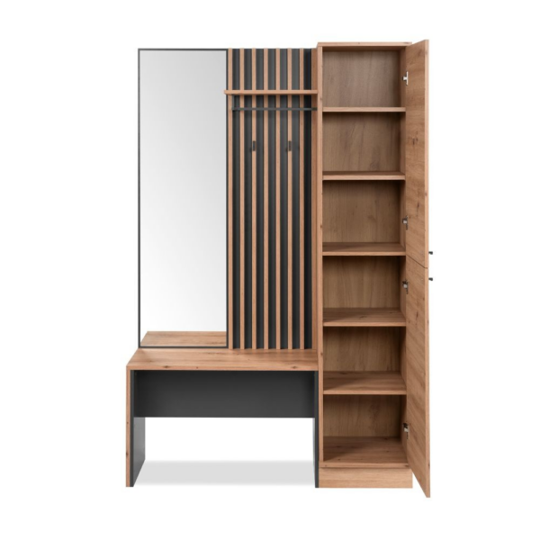Mobile ingresso Medan 42B cannettato con 2 ante e panca colore quercia e antracite - immagine 8