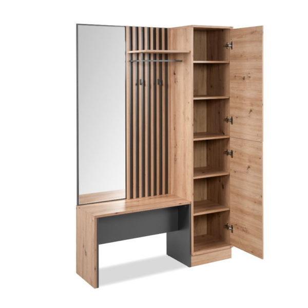 Mobile ingresso Medan 42B cannettato con 2 ante e panca colore quercia e antracite - immagine 9