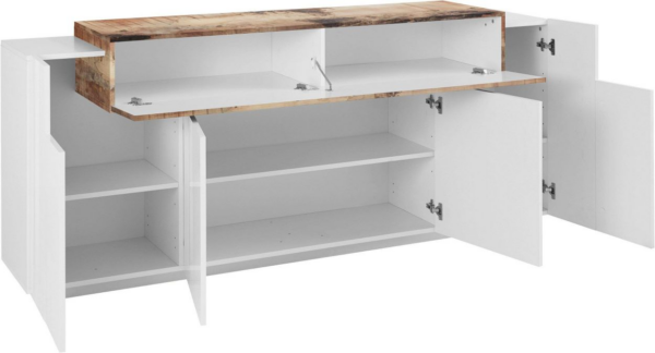 Credenza Coro Moderna 4 ante - Bianco Lucido e Acero Pereira - immagine 2