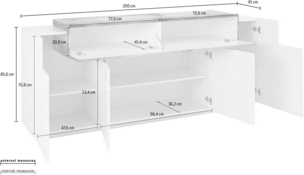 Credenza Coro Moderna 4 ante - Bianco Lucido e Acero Pereira - immagine 3