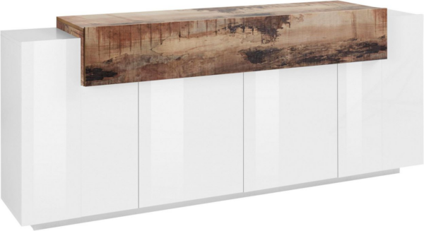 Credenza Coro Moderna 4 ante - Bianco Lucido e Acero Pereira - immagine 4