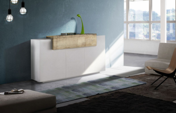 Credenza Coro Moderna 3 ante - Bianco Lucido e Acero Pereira