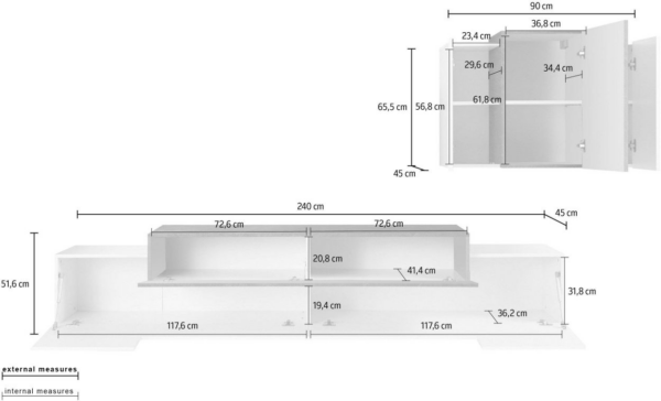 Set Soggiorno Coro 240 - Mobile + Pensile - Bianco e Acero Pereira - immagine 3