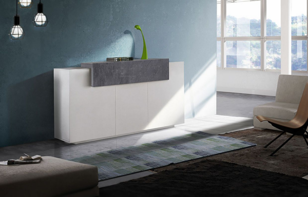 Credenza Coro Moderna 3 ante - Bianco Lucido e Report
