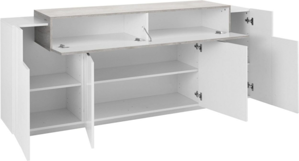 Credenza Coro Moderna 4 ante - Bianco Lucido e Cemento - immagine 2