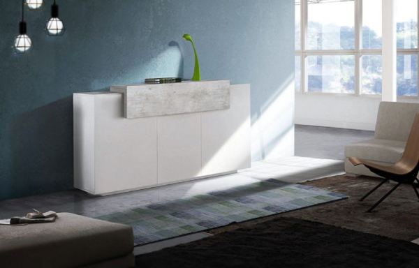 Credenza Coro Moderna 3 ante - Bianco Lucido e Cemento