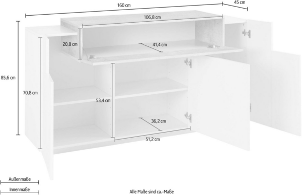 Credenza Coro Moderna 3 ante - Bianco Lucido e Cemento - immagine 2