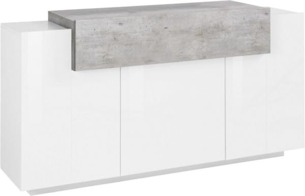 Credenza Coro Moderna 3 ante - Bianco Lucido e Cemento - immagine 3