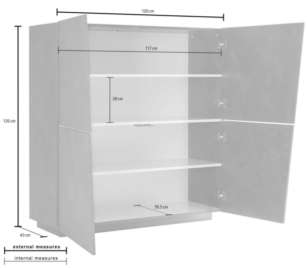 Madia Vega - 4 ante - 120x126x43 - Bianco Lucido - immagine 3