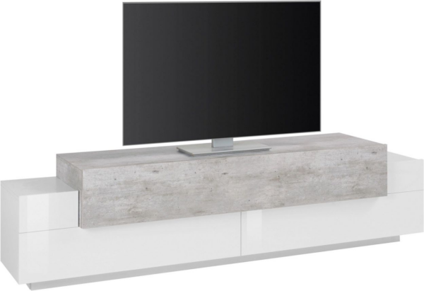 Mobile Porta TV Coro 200 - Bianco Lucido e Cemento - immagine 4
