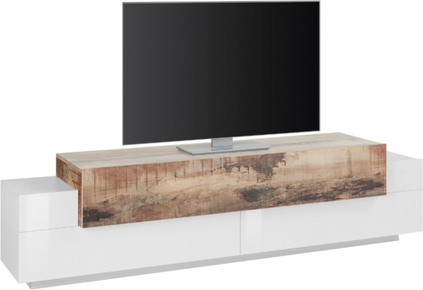 Mobile Porta TV Coro 200 - Bianco Lucido e Acero Pereira - immagine 4
